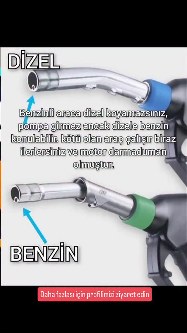 Dizel pompa ucu daha kalın ve geniştir. Benzinli araçların depo girişi dar olduğu için dizel tabanca…