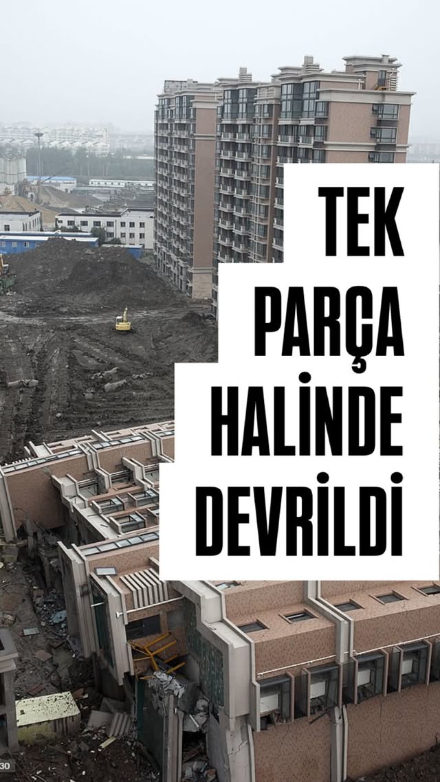 Çin’de bir apartman binası… yıkılmadı. Tek parça halinde yan yattı. Üstelik bina neredeyse tamamlanm…