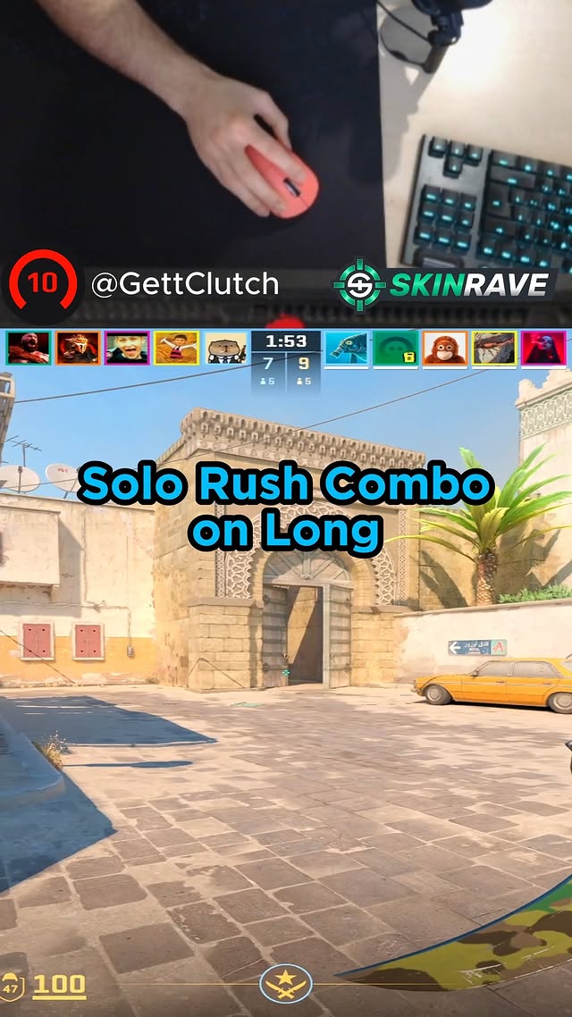 CS2 - Perfect Solo Rush Combo on Dust2 @skinravegg Promo Code: GettClutch #cs2 #csgo #counterstrike …