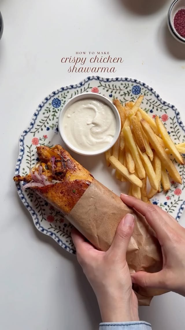 Crispy chicken shawarma 🌯 Ingredients For the chicken: 2 lb boneless chicken thighs, cut into pieces…