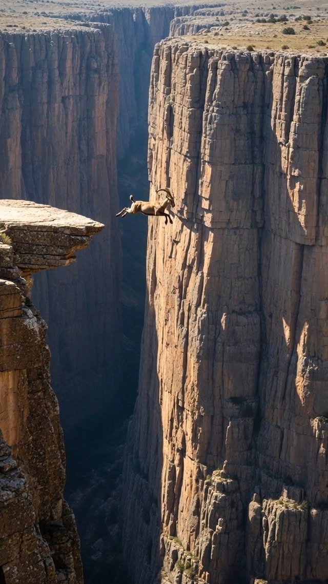 “Across the Empty Canyon 😨” #CliffJump #IbexLife #MountainDanger #WildSurvival