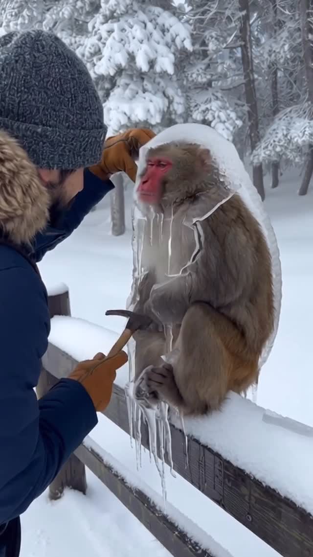 🐵❄️ Frozen Monkey Rescue in Snow! Emotional Ending #frozenmonkey #monkeyrescue #animal #ᴠɪʀᴀʟsʜᴏʀᴛs …