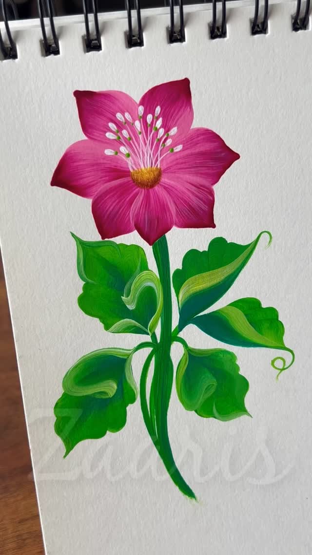 🩷💚One Stroke Painting 🫶✨Pretty PINK FLOWER 🌸with vibrant green leaves 🌿 painting using acrylic paint…