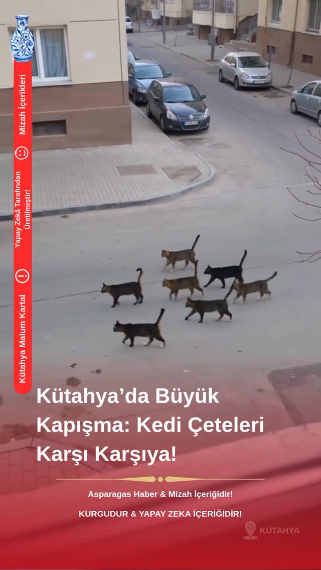 Kütahya’da kaydedildiği iddia edilen görüntülerde, sokakta ilerleyen iki ayrı kedi grubunun karşılaş…