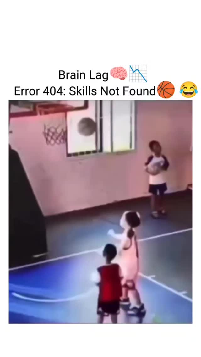 The video captures a series of comedic basketball fails involving toddlers: one child’s shot bounces…